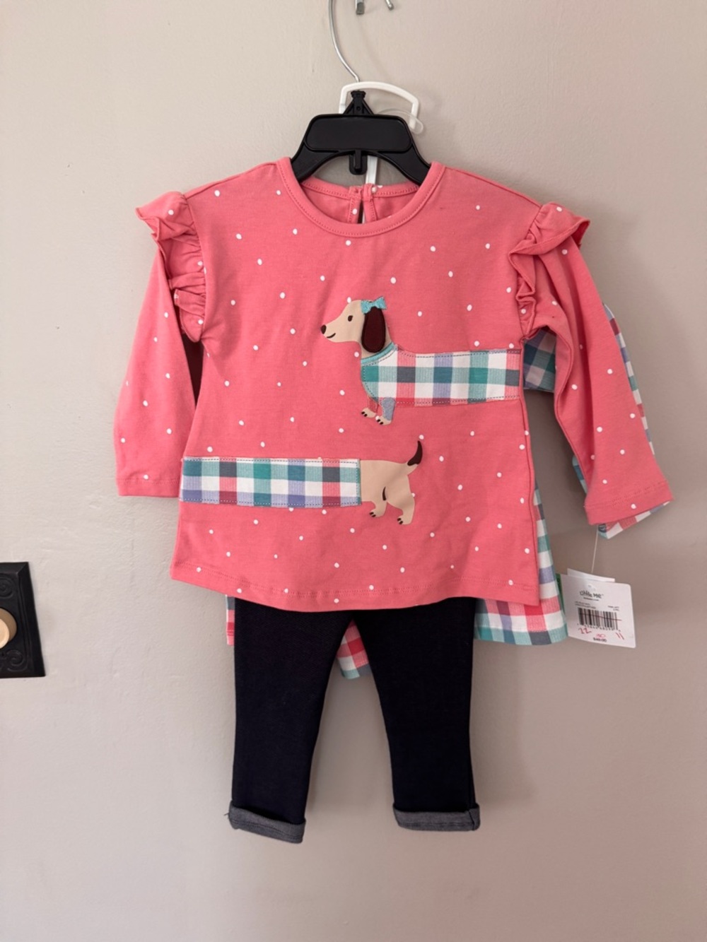 Little Me Pink Polka Dot Top and Navy Leggings Matching Set